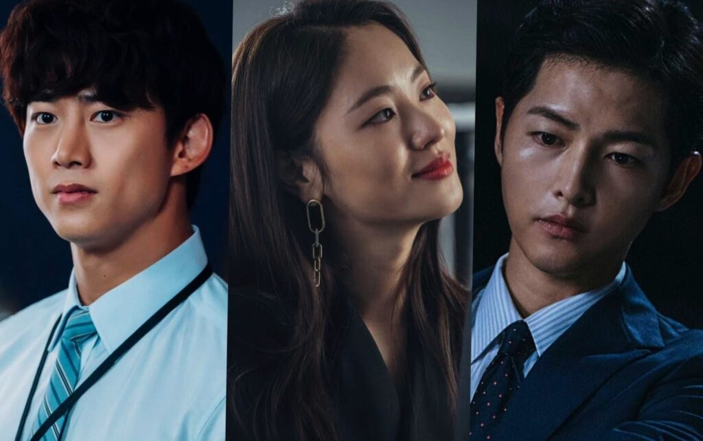 The ma3 main leads such as hero, heroine and main villain from Vincenzo in 3 frames 